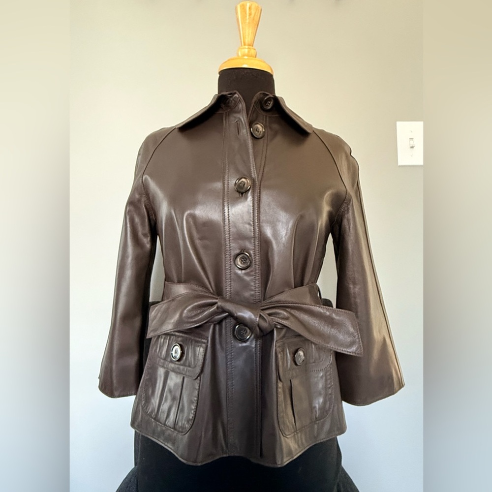 NWOT genuine leather chocolate brown cropped swing jacket